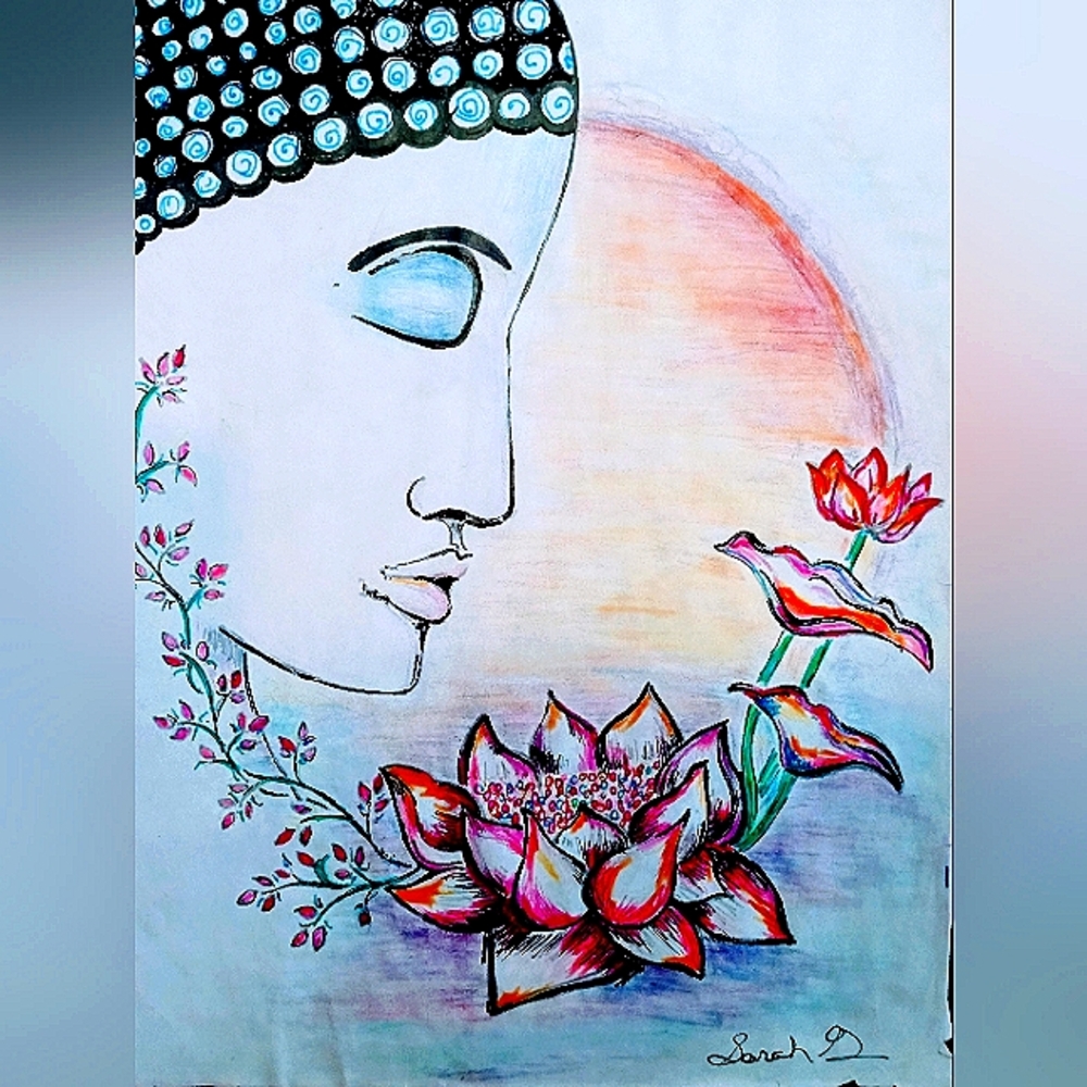 An original illustration of Buddha with lotus.